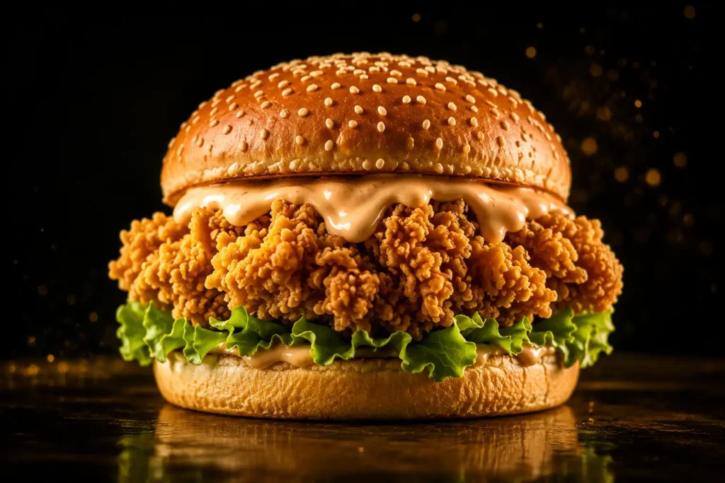 Crispy fried chicken burger, best cafe in Thrissur for couples