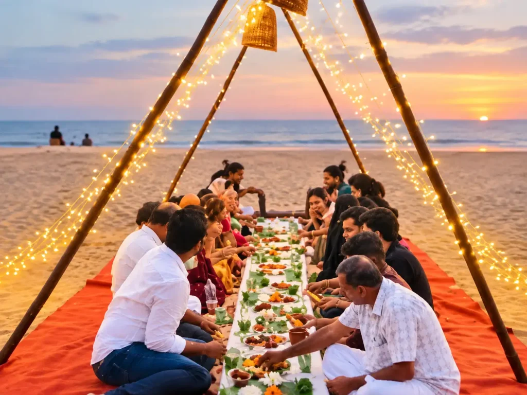 Beachside feast at sunset, best destination wedding place in Thrissur